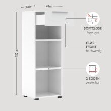 Aktenregal >Santorin< in Weiß, Holzwerkstoff / Glas - 40x110x38cm (BxHxT)