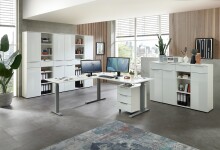 Container >Santorin< in Weiß, Holzwerkstoff / Glas - 45x61x55cm (BxHxT)