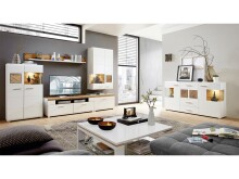 Wohnwand >Kathlin< (3-teilig) in Weiß matt / Eiche Dekor - 220x160x47 (BxHxT)