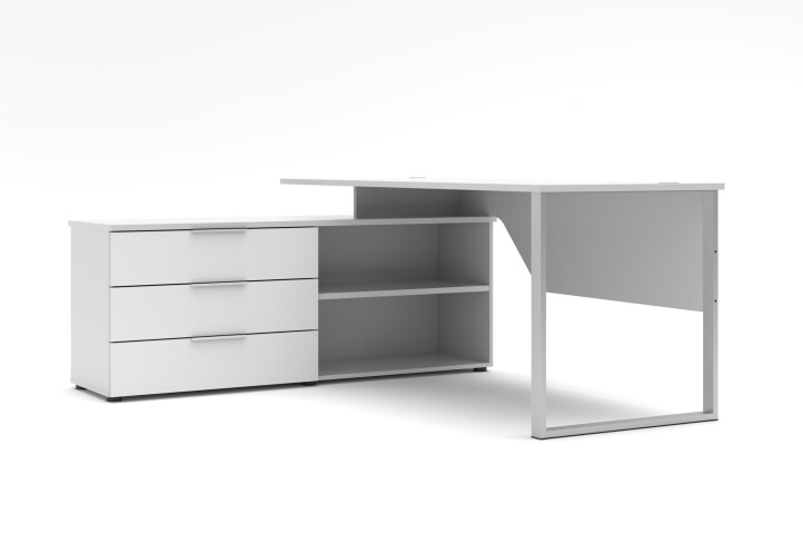 Eckschreibtisch >Santorin< in Weiß, Melamin - 180x77x160cm (BxHxT)