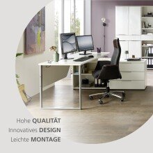Eckschreibtisch >Santorin< in Weiß, Melamin - 180x77x160cm (BxHxT)