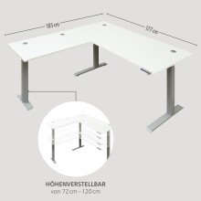 Eckschreibtisch >Santorin< höhenverstellbar, Weiß - 185x72x177cm (BxHxT)
