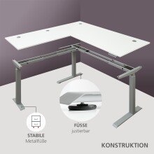 Eckschreibtisch >Santorin< höhenverstellbar, Weiß - 185x72x177cm (BxHxT)