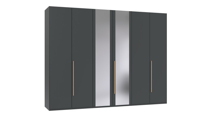 Drehtürenschrank >LONDON< in GRAFIT / SPIEGEL - 270x208x58cm (BxHxT)
