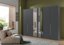 Drehtürenschrank >LONDON< in GRAFIT / SPIEGEL - 270x208x58cm (BxHxT)