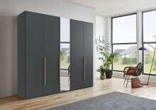 Drehtürenschrank >LONDON< in GRAFIT - SPIEGEL - 225x208x58cm (BxHxT)