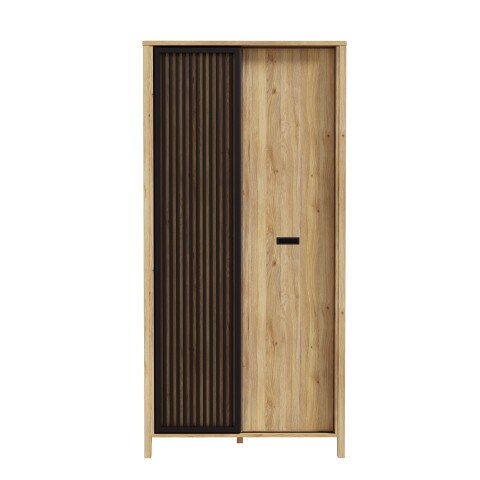 Drehtürenschrank >JYTANA< in Eiche Dekor / Schwarz - 97x200,3x52,7cm (BxHxT)