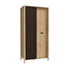 Drehtürenschrank >JYTANA< in Eiche Dekor / Schwarz - 97x200,3x52,7cm (BxHxT)