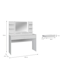 Schminktisch >LAYTON< in Weiss  / Weiss Glanz  - 120,1x141x42cm (BxHxT)