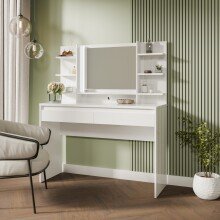 Schminktisch >LAYTON< in Weiss  / Weiss Glanz  - 120,1x141x42cm (BxHxT)