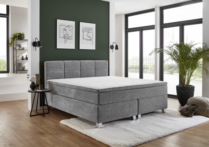 Boxspringbett >Traumruhe< inkl. 7 Zonen TTFK Matratze & Topper - 180x200 cm seidensilber