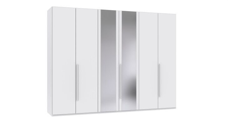 Drehtürenschrank >LONDON< inkl. Inneneinteilung, WEISS / SPIEGEL - 270x208x58cm (BxHxT)