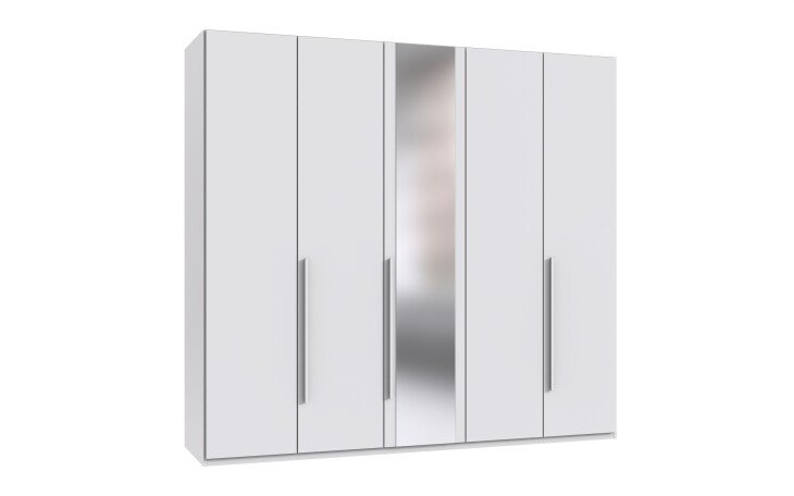 Drehtürenschrank >LONDON< inkl. Inneneinteilung, WEISS / SPIEGEL - 225x208x58cm (BxHxT)