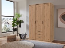 Drehtürenschrank >NADJA< inkl. Inneneinteilung, EICHE DEKOR - 135x208x58cm (BxHxT)