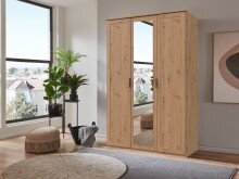 Drehtürenschrank >NADJA< inkl. Inneneinteilung, EICHE DEKOR / SPIEGEL - 135x208x58cm (BxHxT)