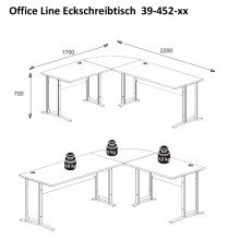 Eckschreibtisch >Clermont< in weiss Dekor, Holzwerkstoff - 220x73x170cm (BxHxT)
