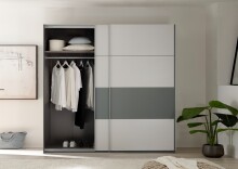 Schwebetürenschrank >MODESTE< in Salbei / Hellgrau - 215x210x60,5cm (BxHxT)