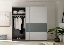 Schwebetürenschrank >MODESTE< in Salbei / Hellgrau - 215x210x60,5cm (BxHxT)