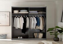 Schwebetürenschrank >MODESTE< in Salbei / Hellgrau - 215x210x60,5cm (BxHxT)