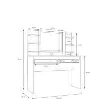 Schminktisch >LISSON< in Mauvella Eiche inkl. Beleuchtung - 120x141x42cm (BxHxT)