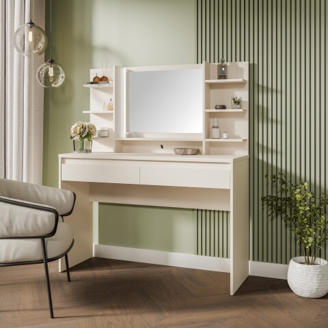 Schminktisch >LISSON< in Sand inkl. Beleuchtung - 120x141x42cm (BxHxT)