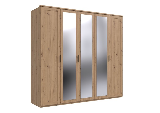 Drehtürenschrank >NADJA< in EICHE DEKOR / SPIEGEL - 225x208x58cm (BxHxT)