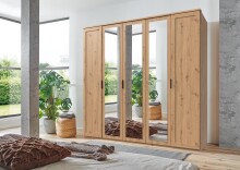Drehtürenschrank >NADJA< in EICHE DEKOR / SPIEGEL - 225x208x58cm (BxHxT)