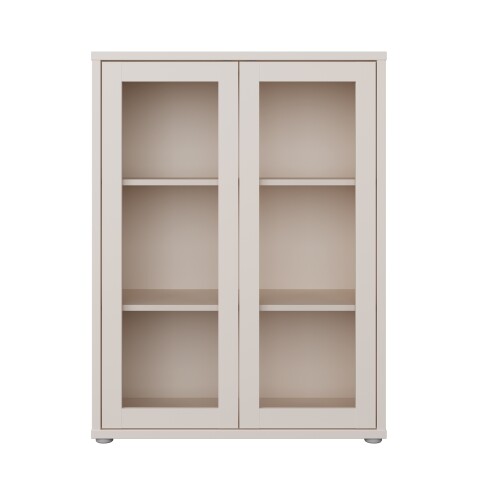 Vitrine >ALICE SPRINGS< in Sand / Glas - 74,5x99,1x34,9cm (BxHxT)