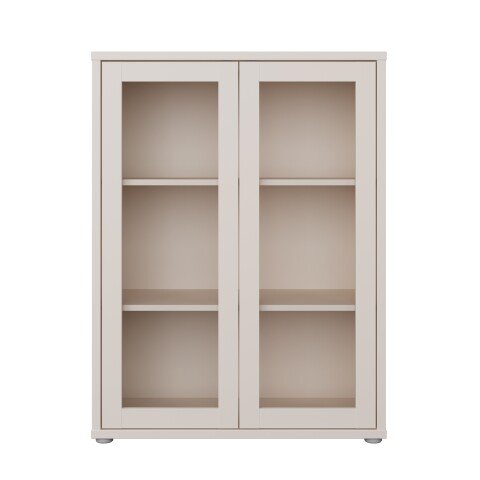 Vitrine >ALICE SPRINGS< in Sand / Glas - 74,5x99,1x34,9cm (BxHxT)