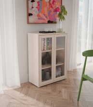 Vitrine >ALICE SPRINGS< in Sand / Glas - 74,5x99,1x34,9cm (BxHxT)