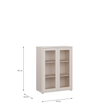 Vitrine >ALICE SPRINGS< in Sand / Glas - 74,5x99,1x34,9cm (BxHxT)