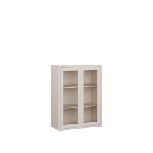 Vitrine >ALICE SPRINGS< in Sand / Glas - 74,5x99,1x34,9cm (BxHxT)