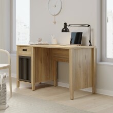 Schreibtisch >JYTANA< in Mauvella Eiche Dekor / Schwarz - 125x72,3x56,5 (BxHxT)