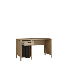 Schreibtisch >JYTANA< in Mauvella Eiche Dekor / Schwarz - 125x72,3x56,5 (BxHxT)