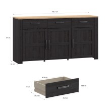 Sideboard >BOHOL< in Eiche Dekor / Cabezone  - 166,1x87x42cm (BxHxT)