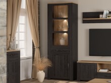 Stauraumvitrine >BOHOL< in Eiche Dekor / Cabezone   - 71,7x205,4x42cm (BxHxT)