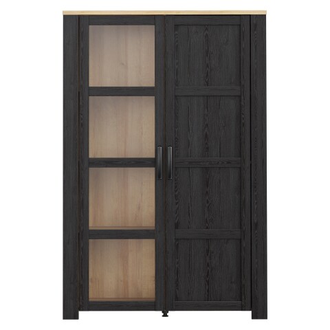 Stauraumvitrine >BOHOL< in Eiche Dekor / Cabezone - 106,4x160,6x42cm (BxHxT)