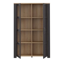 Stauraumvitrine >BOHOL< in Eiche Dekor / Cabezone - 106,4x160,6x42cm (BxHxT)