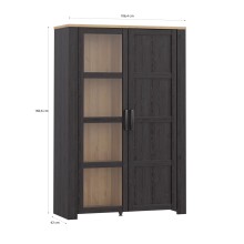 Stauraumvitrine >BOHOL< in Eiche Dekor / Cabezone - 106,4x160,6x42cm (BxHxT)