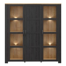 Stauraumvitrine >BOHOL< in Eiche Dekor / Cabezone - 151,1x160,6x42cm (BxHxT)