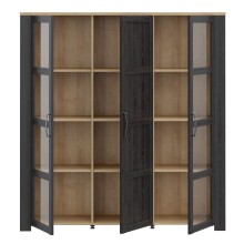Stauraumvitrine >BOHOL< in Eiche Dekor / Cabezone - 151,1x160,6x42cm (BxHxT)