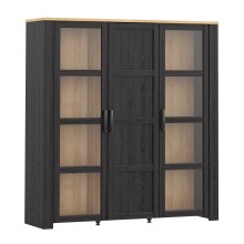 Stauraumvitrine >BOHOL< in Eiche Dekor / Cabezone - 151,1x160,6x42cm (BxHxT)