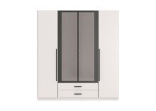 Drehtürenschrank >MARBURG< in WEISS MIT SCHWARZEEN GRIFFEN - 180x199x58 (BxHxT)