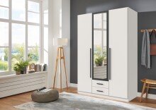 Drehtürenschrank >MARBURG< in WEISS MIT SCHWARZEEN GRIFFEN - 135x199x58 (BxHxT)