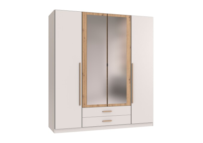 Drehtürenschrank >MARBURG< in WEISS + ARTISAN - 180x199x58cm (BxHxT)
