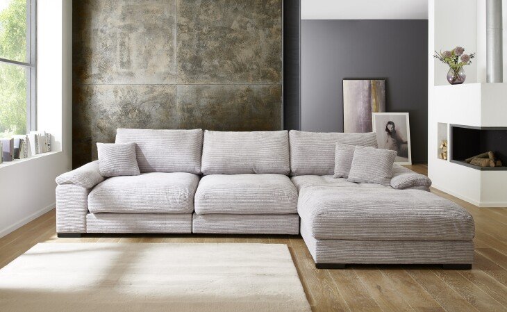 Polstergarnitur >Anselm< in hellgrau, Cord - 323x90x177cm (BxHxT)