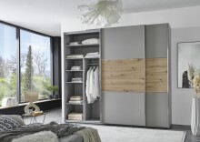 Schwebetürenschrank >indiana A< in SAHARAGRAU / ARTISAN - 250x216x65cm (BxHxT)