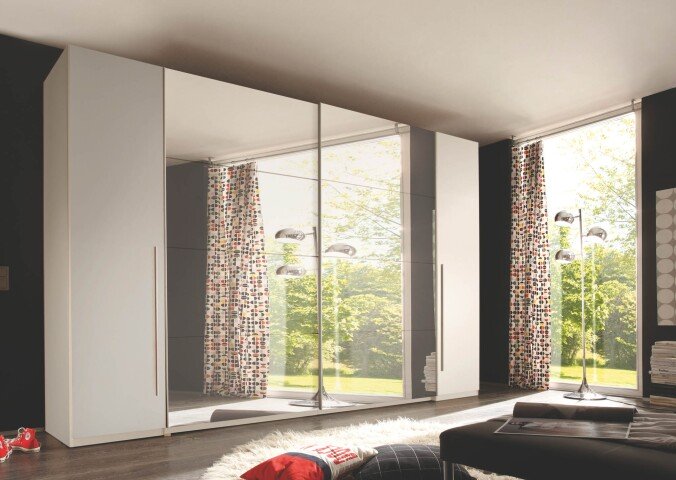 Dreh-/Schwebetürenschrank >Ketty< inkl. Passepartout, weiss / Spiegel - 276x230x70 (BxHxT)