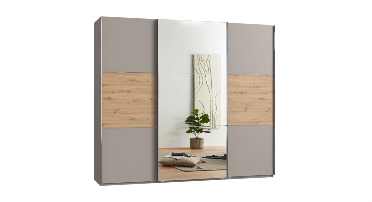Schwebetürenschrank >indiana A< SAHARAGRAU / ARTISAN / SPIEGEL - 250x216x65cm (BxHxT)