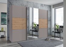 Schwebetürenschrank >indiana A< SAHARAGRAU / ARTISAN / SPIEGEL - 300x216x65cm (BxHxT)